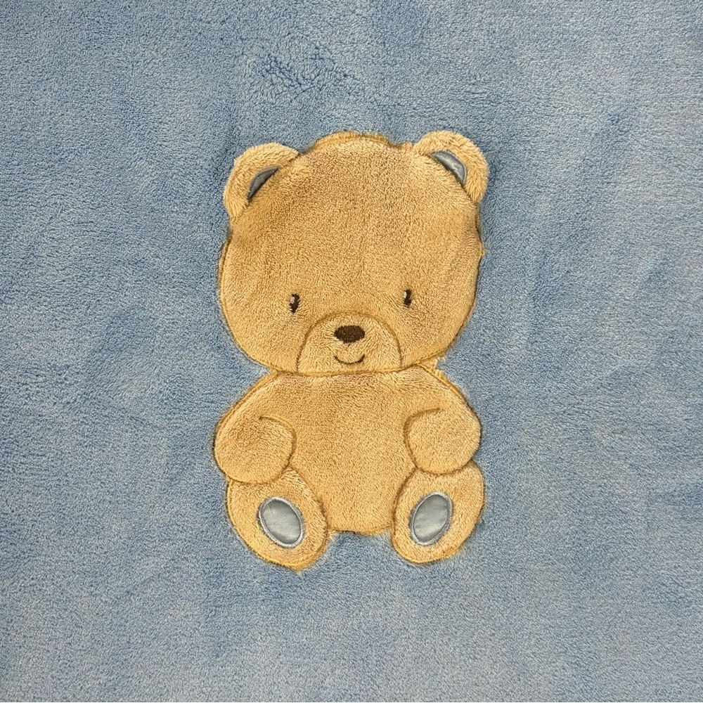 Okie Dokie Teddy Bear Baby Blanket Blue Tan Security Lovey